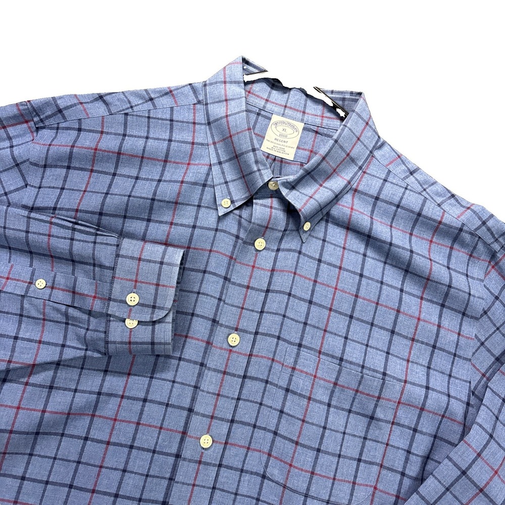 Brooks Brothers Shirt Mens XL Regent Blue Plaid Non-Iron Button Down Long Sleeve
